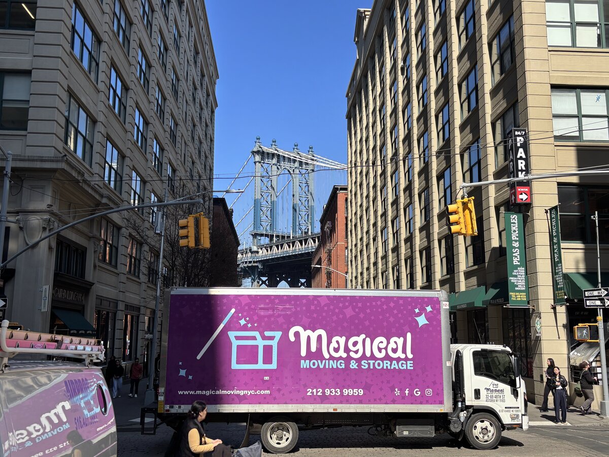 Moving in NYC May 2026 — Magical Moving & Storage truck near Manhattan Bridge