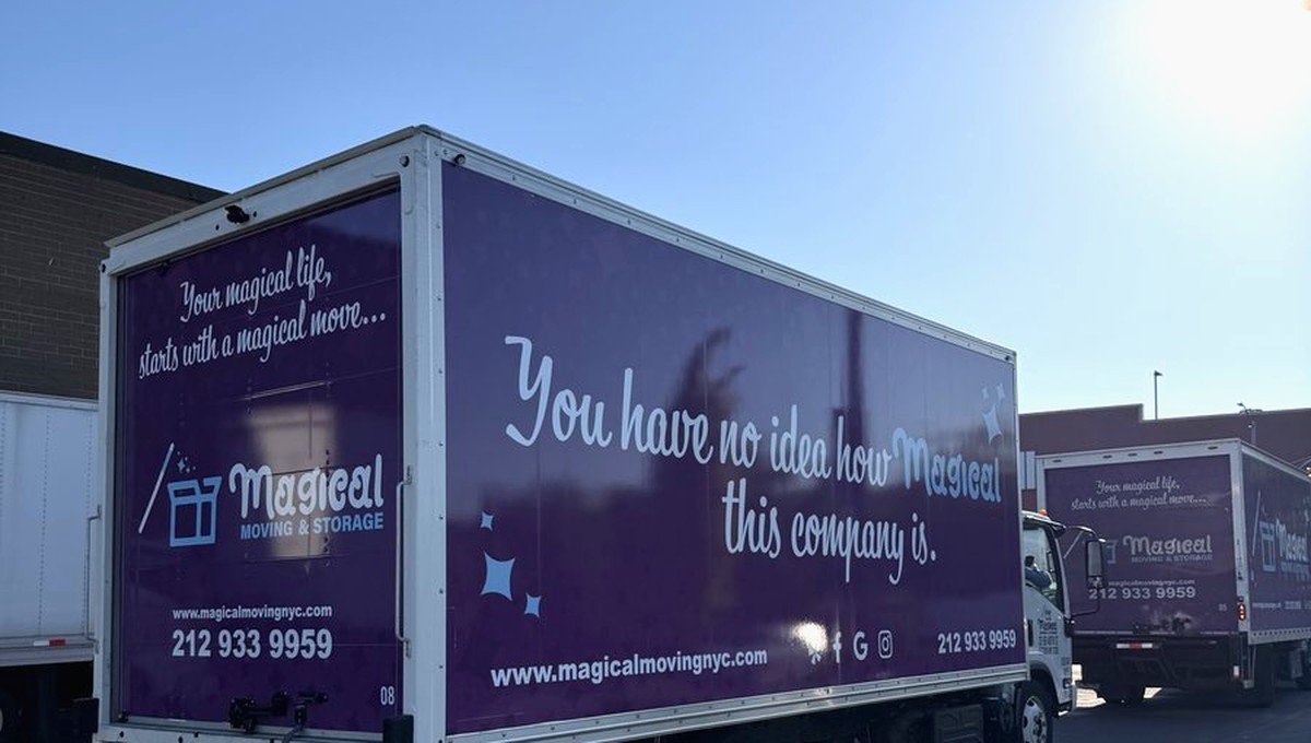 Magical Moving & Storage branded box truck, a licensed NYC last-minute mover, parked and ready for a short-notice move