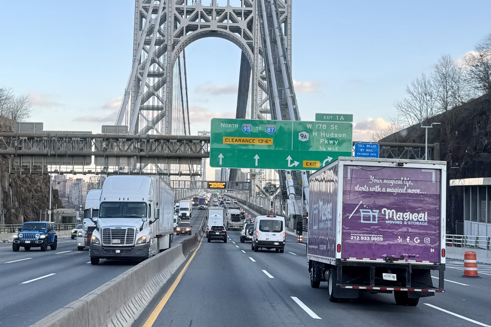 Magical Moving truck crossing into New York on the George Washington Bridge