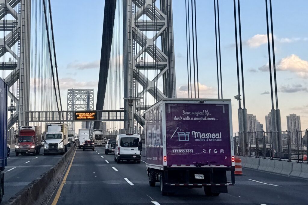 moving from NYC to Boston: Magical Moving truck crossing the George Washington Bridge on I-95