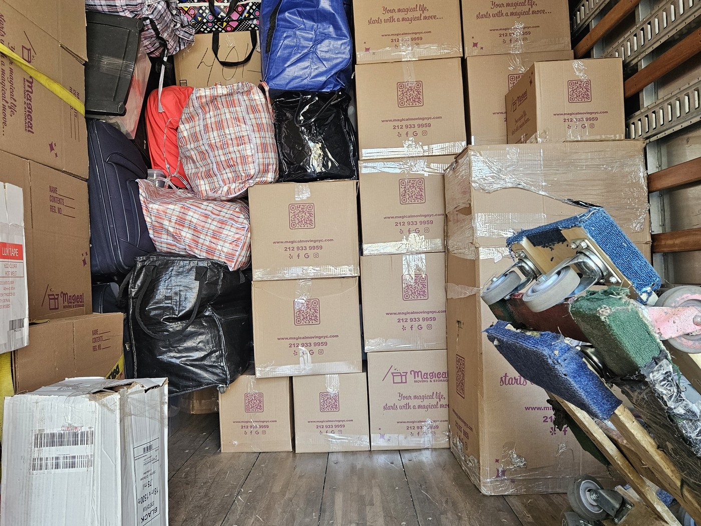 A loaded moving truck: whatever goes on first comes off last on a two-pickup move