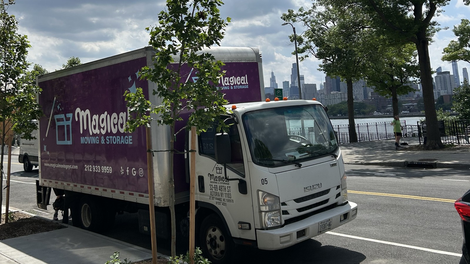 Magical Moving truck by the East River with the Midtown skyline, the fall 2026 calendar of moving dates in NYC